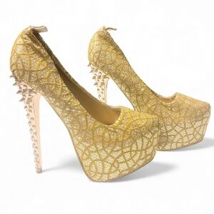 6” Beaded and Sequined Gold Pleaser Heels